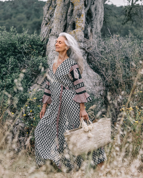 Goddess dress Black blockprint