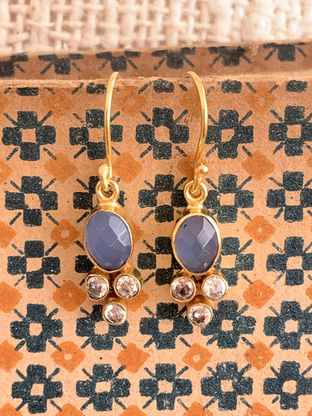 Eye of truth , Blue chalcedony gemstone designer earrings