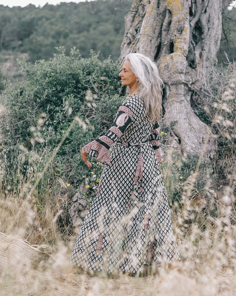 Goddess dress Black blockprint
