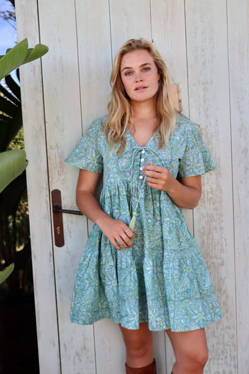 Cangu sweet short boho dress pastel green – AUROBELLE IBIZA