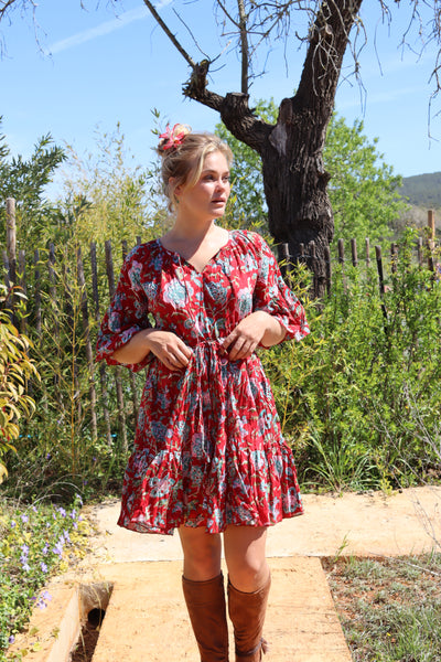 Menorca sweet summer dress in red flower