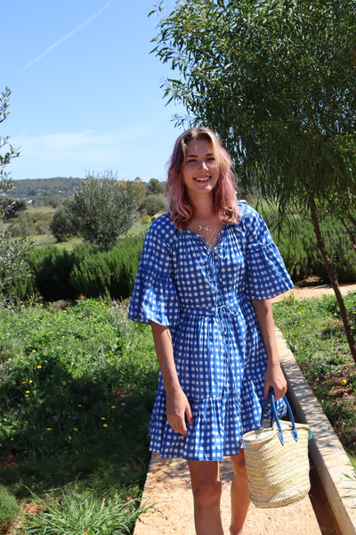 Menorca sweet summer dress in blue checks