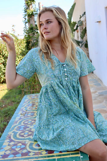 Cangu sweet short boho dress pastel green – AUROBELLE IBIZA