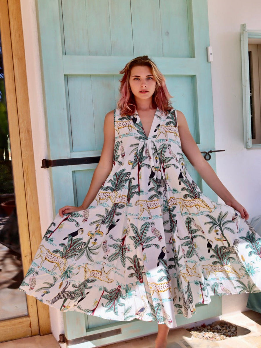 Pam sleeveless maxi boho dress jungle print  AUROBELLE IBIZA