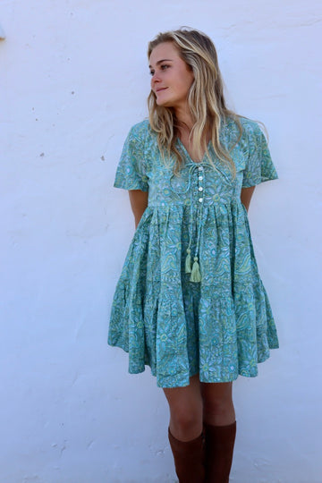 Cangu sweet short boho dress pastel green AUROBELLE IBIZA Cangu sweet short boho dress pastel green AUROBELLE IBIZA