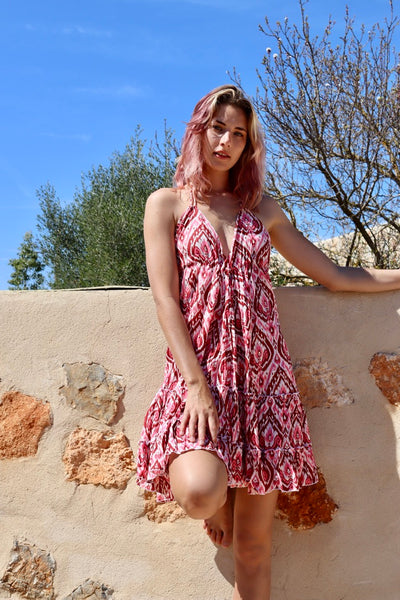 Mallorca - beach sexy summer dress pink ikat