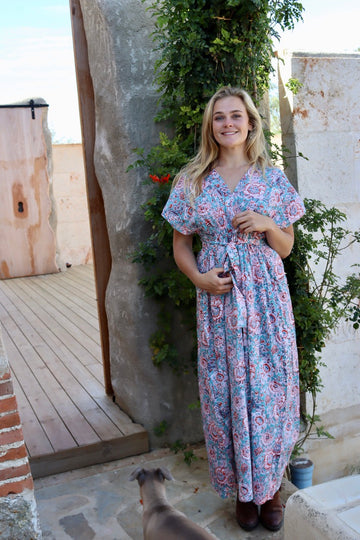 PALM BEACH DRESS TURQUOISE FLOWER  AUROBELLE IBIZA