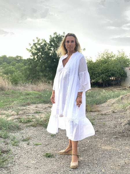 Aisha sleeveless white Ibiza summer dress with hand embroidery - AUROBELLE IBIZA