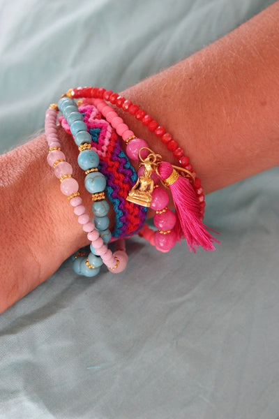 Ananda  boho jewelry gemstone friendship bracelet hot pink -  AUROBELLE  IBIZA