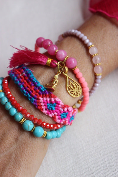 Ananda  boho jewelry gemstone friendship bracelet hot pink -  AUROBELLE  IBIZA