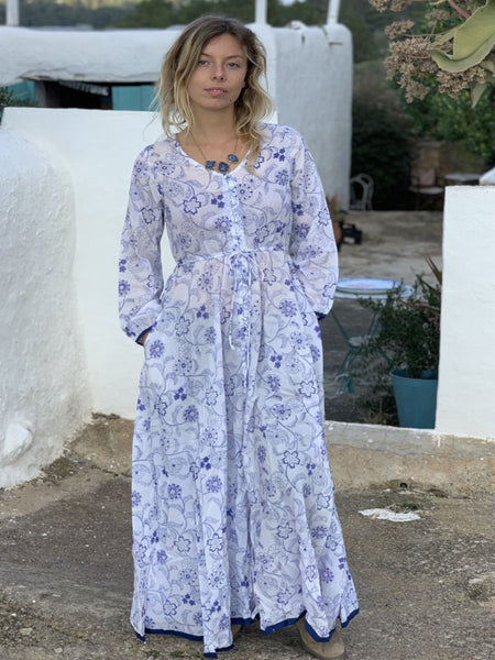 Angel boho maxi dress floral maxi Ibiza summer dress, in Formentera white - AUROBELLE IBIZA