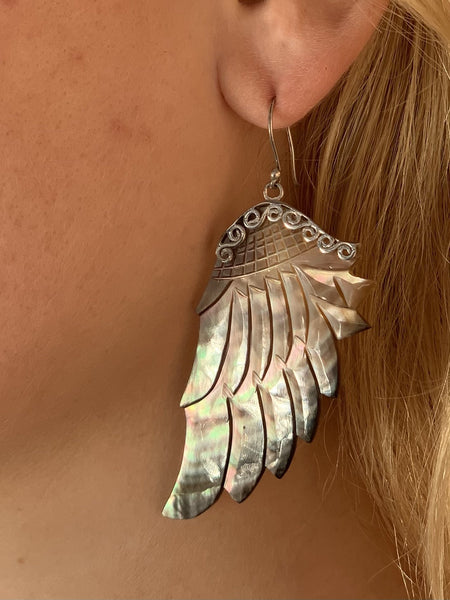 Angel wing Ibiza boho boho girl jewelry sea shell earrings hand carved with much love 💕 - AUROBELLE IBIZA