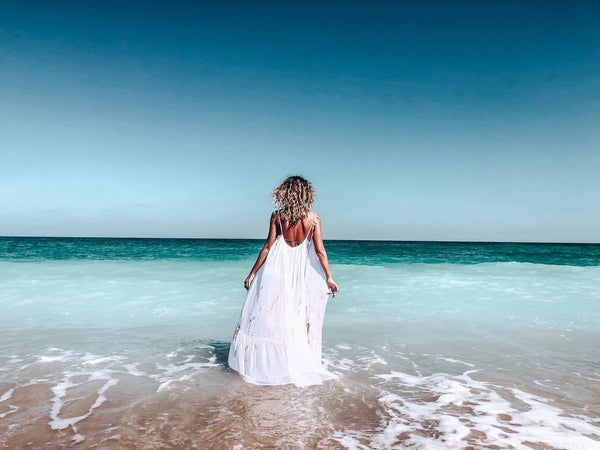 Aparna Ibiza bohemian maxi long super soft dress , white summer maxi organic muslin cotton dream - AUROBELLE IBIZA