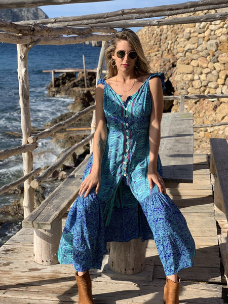 AUSSIE dress silky turquoise -  AUROBELLE  IBIZA