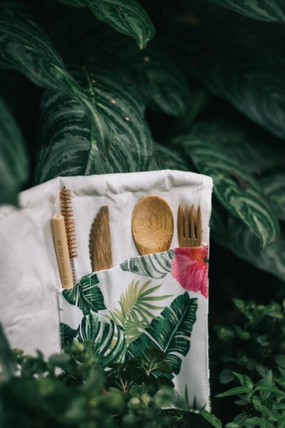 Bamboo cutlery travel set, reusable sustainable and practical. Jungle pink -  AUROBELLE  IBIZA