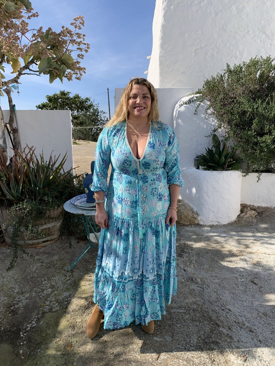Blue lagoon big size maxi lenght boho dress, plus size boho Ibiza