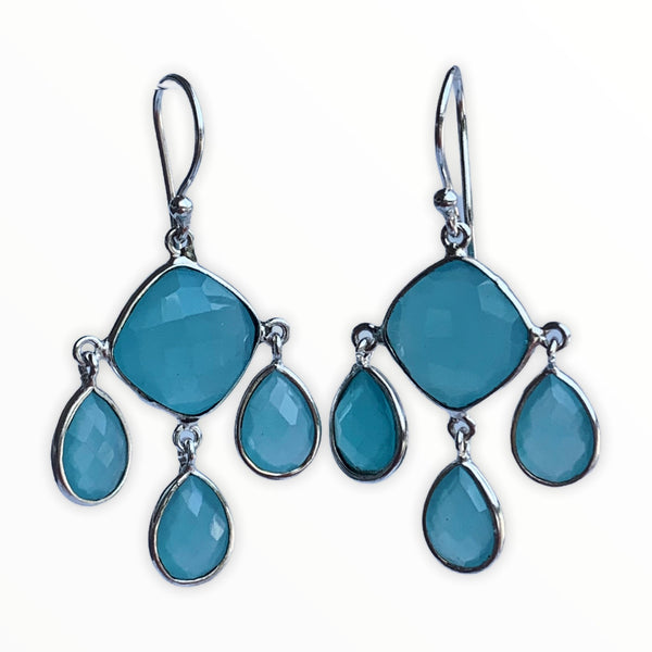 Blue stone gemstone designer earrings ,ibiza boho jewelry, - AUROBELLE IBIZA