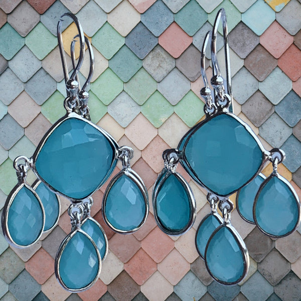 Blue stone gemstone designer earrings ,ibiza boho jewelry, - AUROBELLE IBIZA