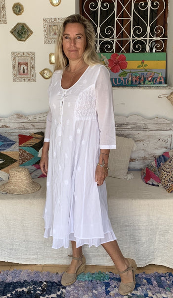 Cancun white dress in finest muslin cotton on earth - AUROBELLE IBIZA
