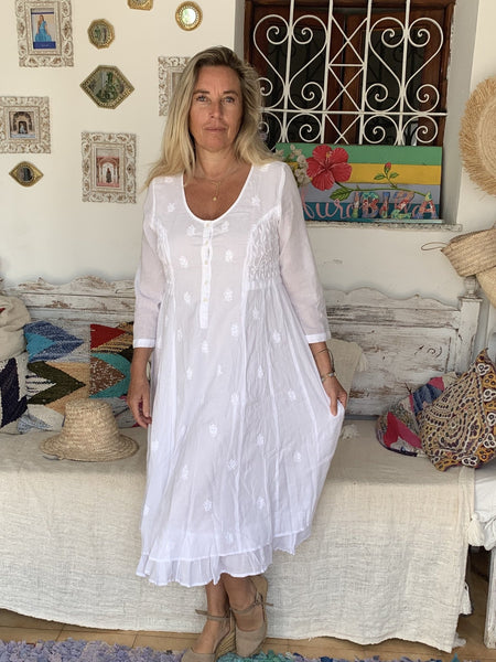 Cancun white dress in finest muslin cotton on earth - AUROBELLE IBIZA