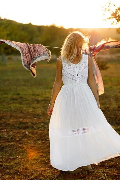 Conchita Ibiza Hand made adlib lace dress white boho wedding exclusives lace - AUROBELLE IBIZA