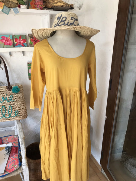 Dolphin dress in summer sunny yellow cotton -  AUROBELLE  IBIZA
