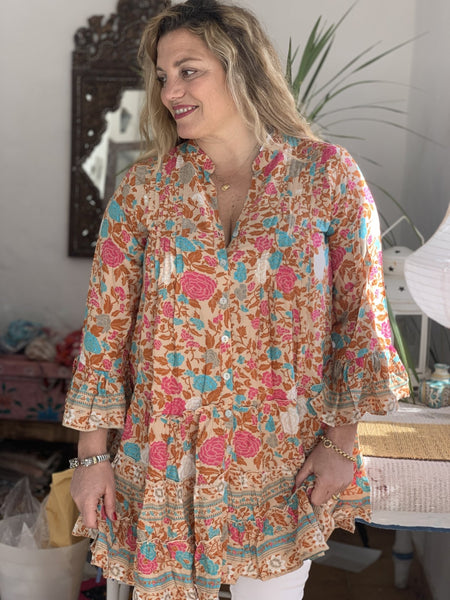 Dora dress , Marigold boho tunica , plus-size blouse - AUROBELLE IBIZA