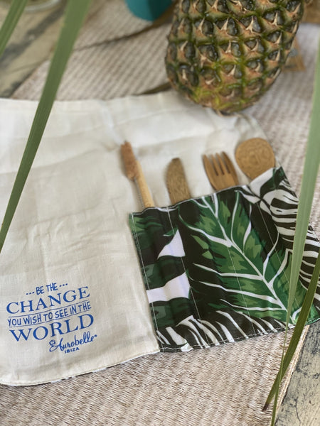 Eco friendly cutlery and bamboo straw travel set , sustainable and practical. Jungle green -  AUROBELLE  IBIZA