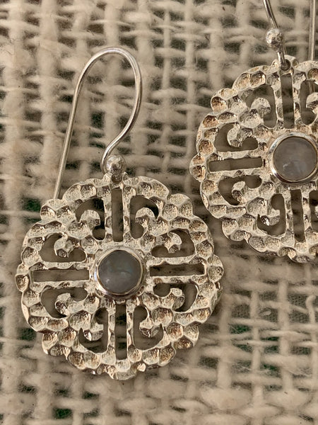 Flower of love silver plead earrings with moon stone - AUROBELLE IBIZA