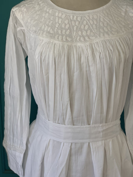 Free people white ibiza long cotton dress with hand embroidery - AUROBELLE IBIZA