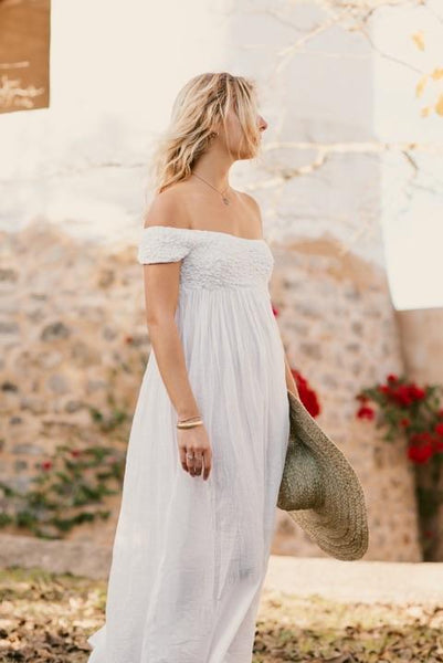 Globo , Sexy off shoulder one size , white boho wedding or beach dress handmade Adlib dress from Ibiza - AUROBELLE IBIZA