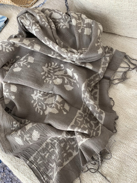Hand block print shawl nature colours - AUROBELLE IBIZA