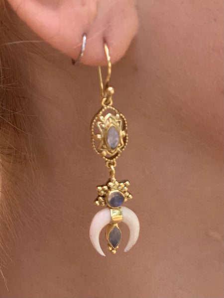 Heritage Jaipur gem earrings with shiva moon horn - AUROBELLE IBIZA