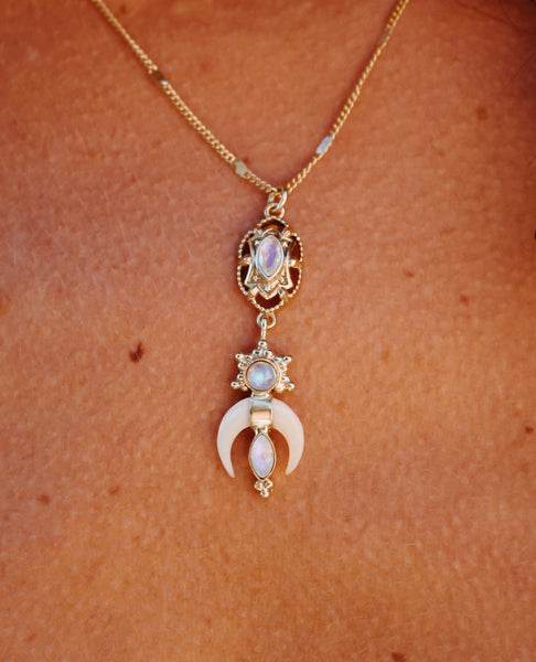Heritage shiva horn and moon stone necklace - AUROBELLE IBIZA