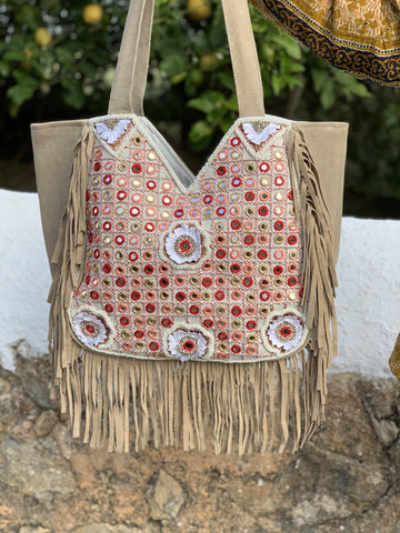Ibiza bohemian suede leather banjara embroidery bag – AUROBELLE IBIZA