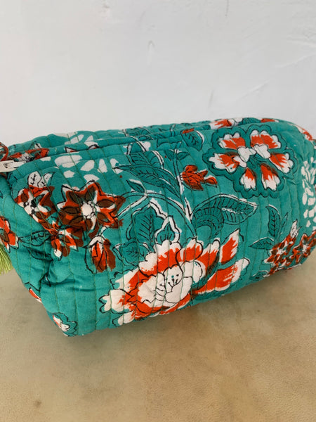 Cosmetic bag made with block printing cotton