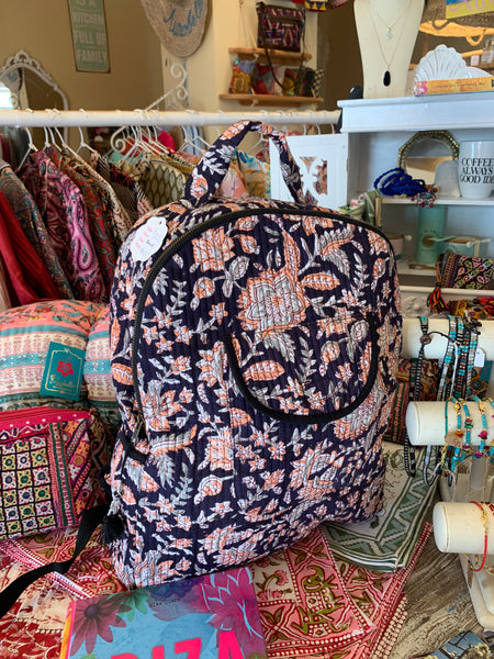 Quilted boho back bags - block print pink