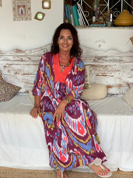 Ikat   Red  and white , boho beautiful long Tunica