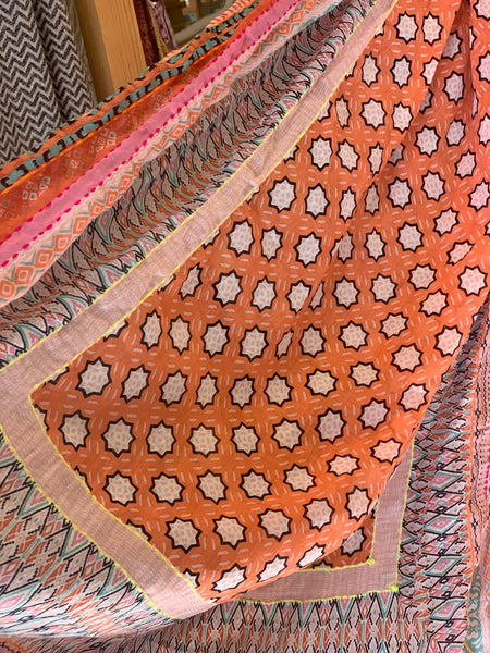 Colourful boho shawl with pompon