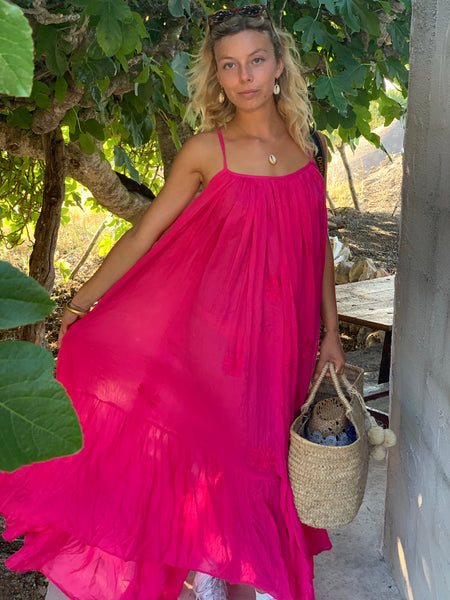 Apsara /  Hot pink  Ibiza bohemian maxi long super soft dress , white summer maxi  organic muslin cotton dream