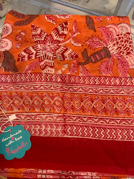 Sarong joy pink orange new collection amazing hand block printed cotton Pareos