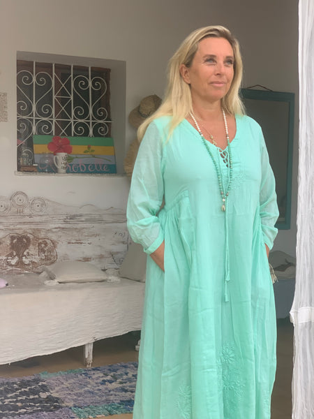 Mughal dress , softest muslin cotton  in aqua turquoise