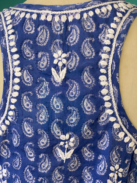 Kurti short with hand block print and hand embroidery