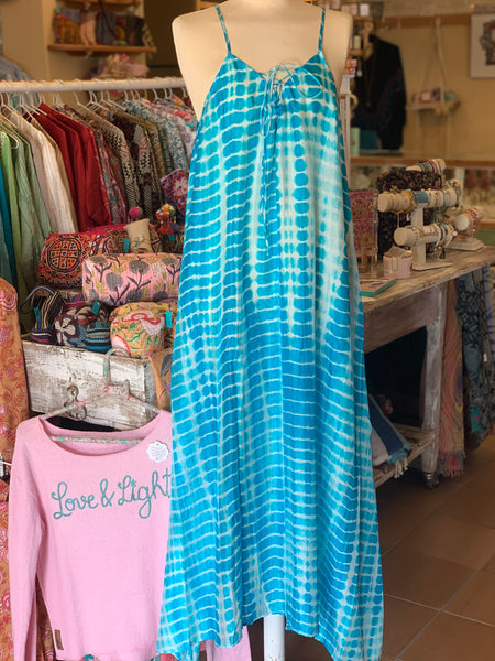 Super luxury Silk dress in blue dye tye
