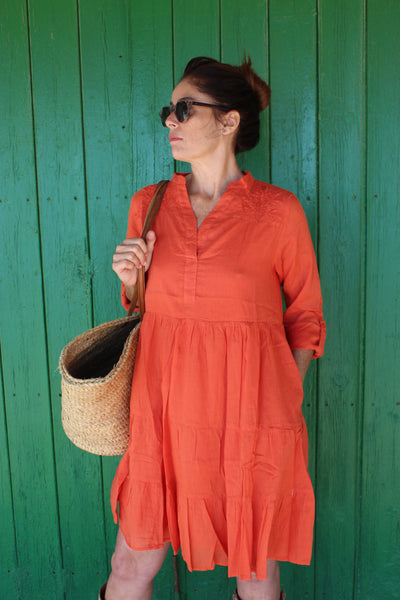 Tulsi dress orange  short in finest muslin cotton