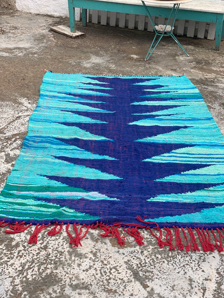Turquoise Vintage Berber Morroco carpet rugs abstract design.  3