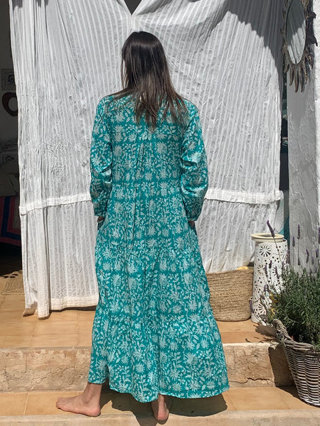 Hawa mahal  kaftan  dress  in turquoise green Formentera