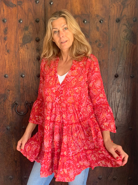 Geo  dress short red fantasy -  AUROBELLE  IBIZA