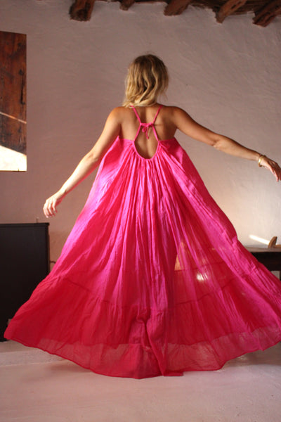 Apsara /  Hot pink  Ibiza bohemian maxi long super soft dress , white summer maxi  organic muslin cotton dream