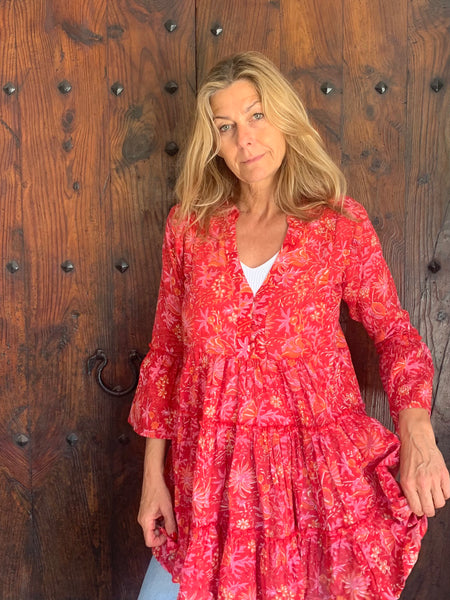 Geo  dress short red fantasy -  AUROBELLE  IBIZA